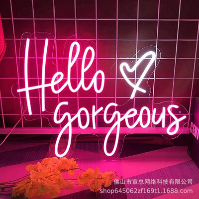 Hello gorgeous霓虹灯 氛围求婚礼表白英文字母LED发光外贸亚马逊