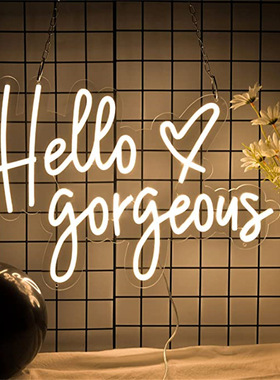 速卖通led霓虹灯hello gorgeou字母爱心造型灯卧室内家用氛围灯