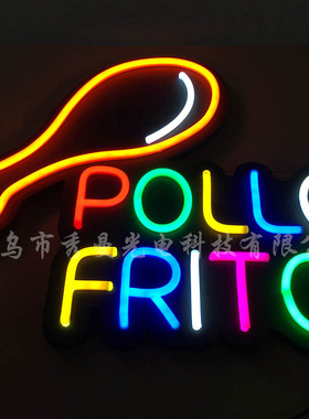 新型标识 LED柔性霓虹灯广告牌 POLLO FRITO 西班牙语灯牌 餐饮店