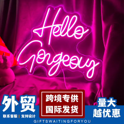 外贸跨境霓虹灯字母Hello gorgeous你好华丽发光字led霓虹装饰灯