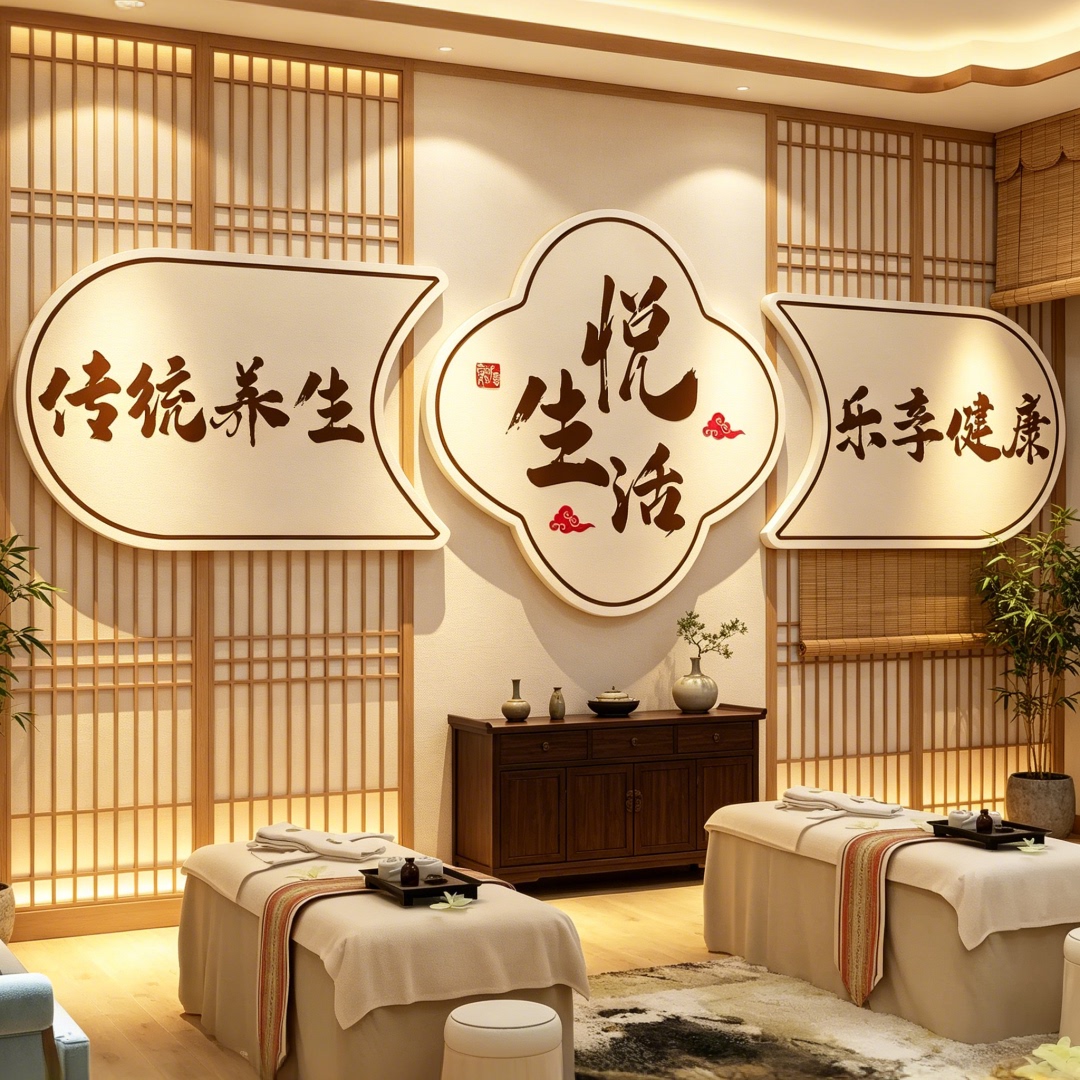 网红中医文化养生馆进门形象墙贴