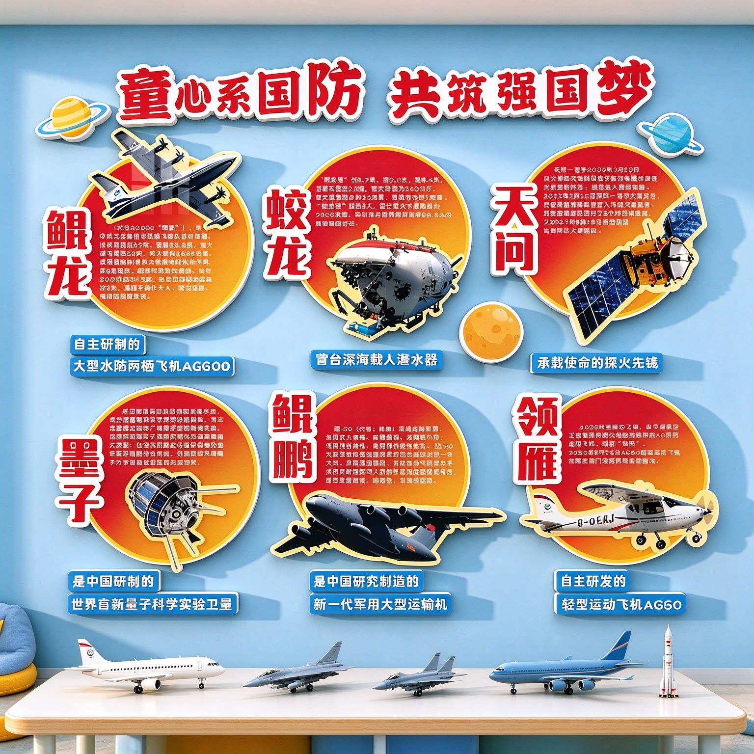 幼儿园爱国防教育主题教室班级布置装饰红色科技黑板报文化墙面贴