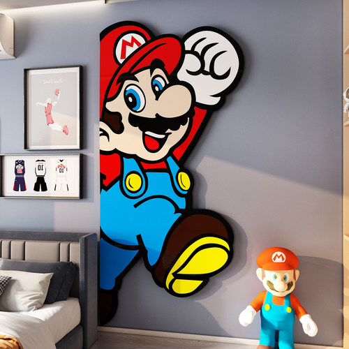 卡通儿童房间布置装饰挂画卧室墙超级玛丽马里奥亚克力3d立体贴纸