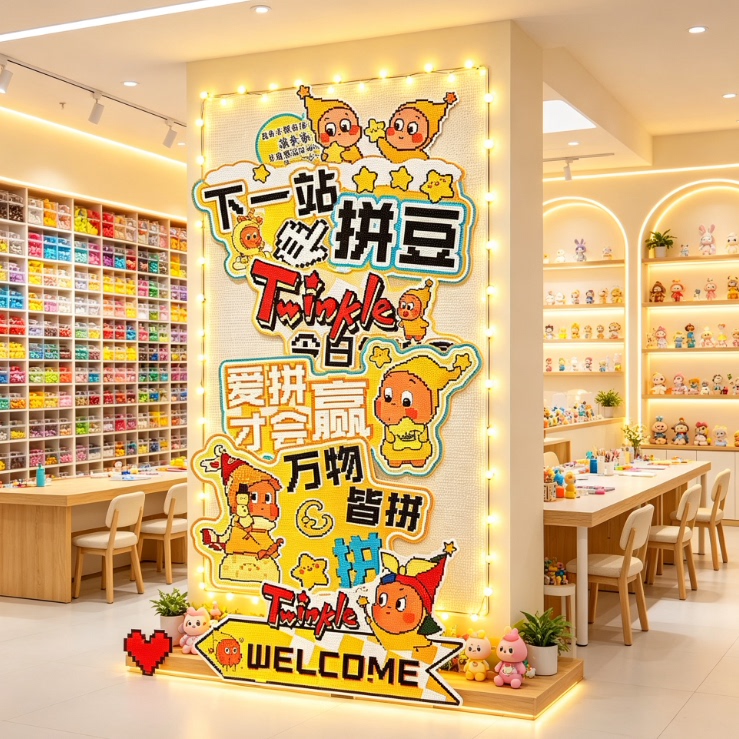 网红拼豆店体验馆背景墙贴海报