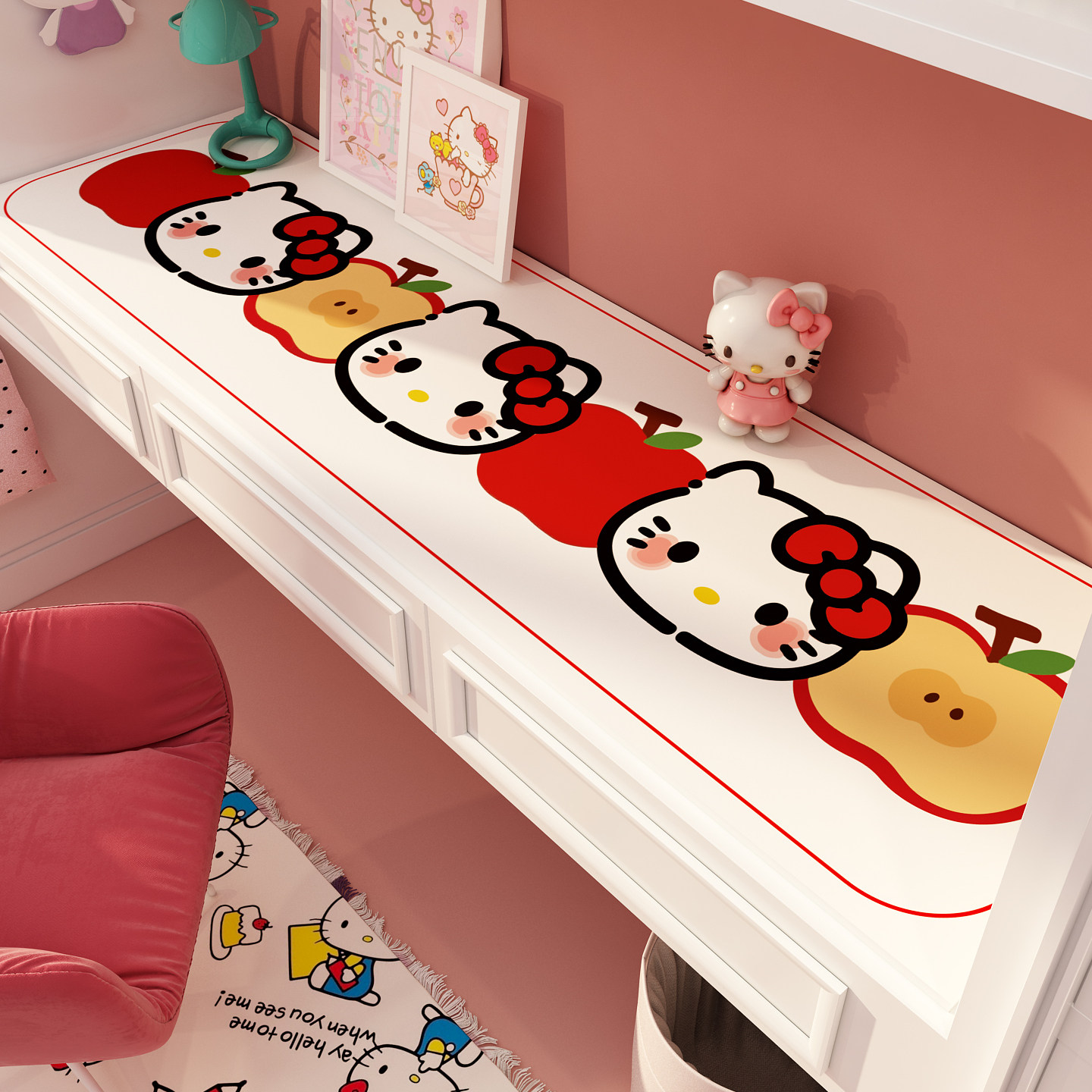 儿童房间桌垫长条电视背景墙装饰台面垫防水hellokitty墙贴高级感