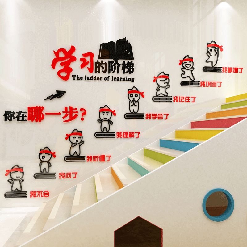 班级文化墙装饰教室布置贴纸学习的阶梯墙贴画3d立体学校楼梯走廊图片