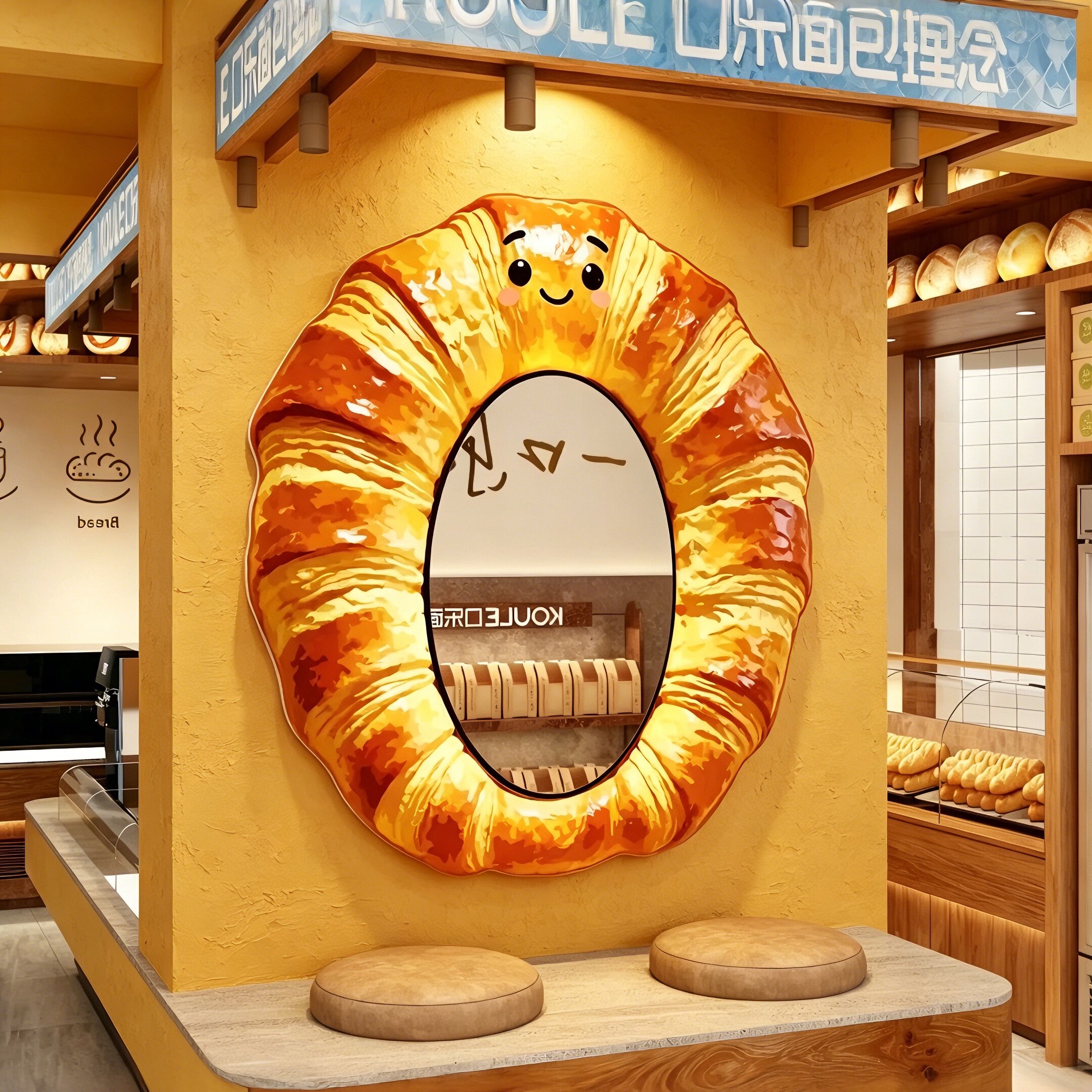 网红打卡烘焙咖啡店镜面墙贴