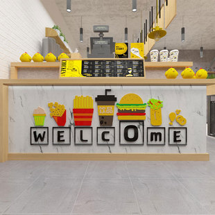 背景小吃馆创意玻璃吧台贴纸画 网红汉堡店墙面装 饰用品炸鸡厅个性