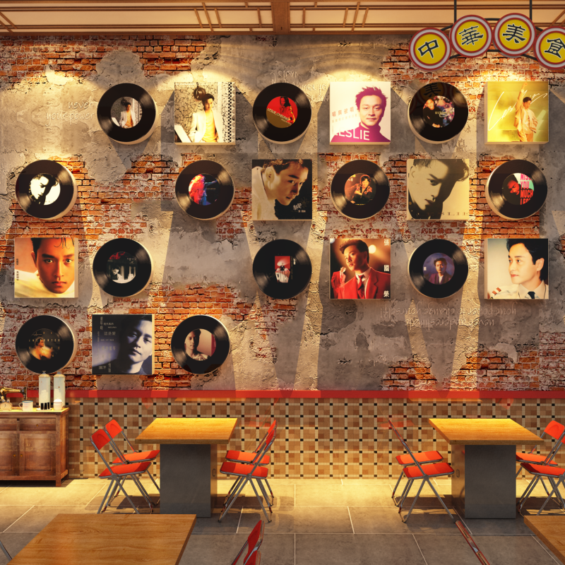 张国荣黑胶唱片贴墙面装饰火锅店餐饮海报港风复古80年代场景布置