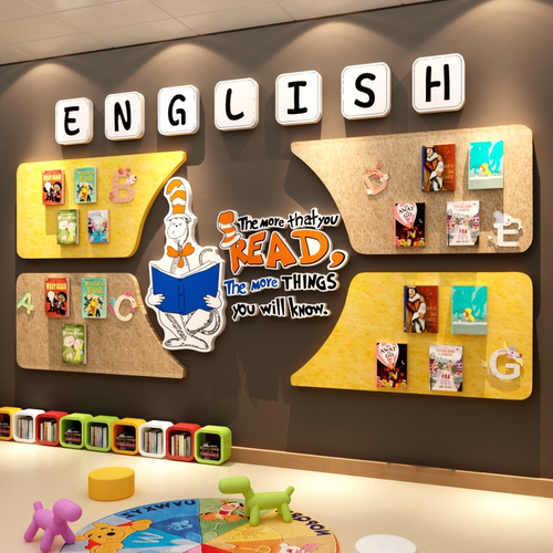 英文语培训教室机构环创幼儿园主题成品墙面布置装饰毛毡板工作贴