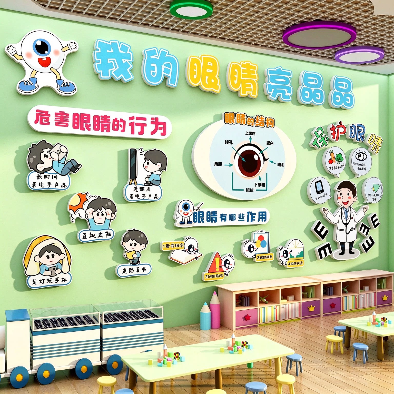 眼镜店防控视力文化墙贴