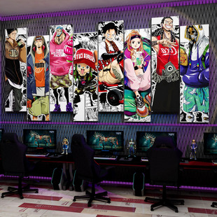 二次元 饰网吧背景动漫海报贴纸 海贼王挂画电脑竞屋房间墙面布置装