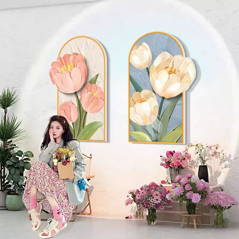网红打卡背景拍照区氛围布置花店墙面装饰门头口吸引人画立体植物图片