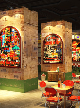 网红市井火锅破店墙面装饰画地摊氛围布置创意80年代复古怀旧贴纸