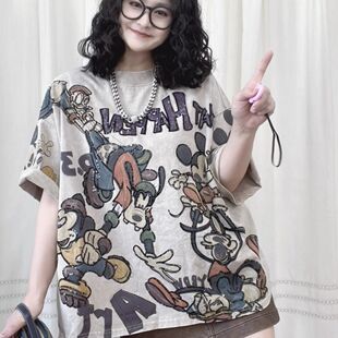 宽松重工显瘦260特肥加大中长上衣 T恤女夏季 300斤胖mm特大码 短袖