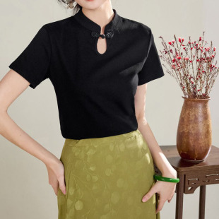 纯棉160胖mm显瘦复古国风短袖 夏季 正肩T恤350 女装 定制300斤特大码