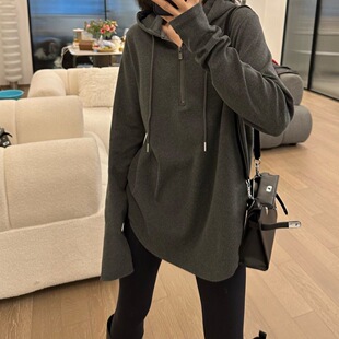 300斤特大码女胖妹春秋上衣显瘦遮肉特价打底衫中长款半拉链帽衫