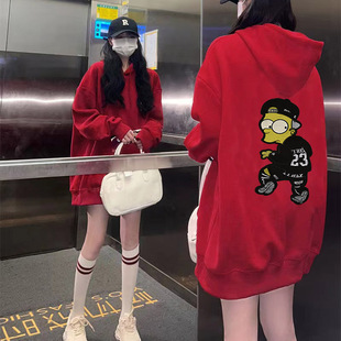 辛普森加绒卫衣350 超肥春宽松350连帽中长款 定制300斤特大码 女装