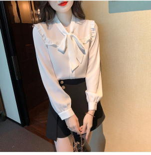 新350蝴蝶结洋气雪纺衬衫 春装 上衣250加肥胖m 女装 定制300斤特大码