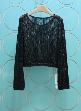 MRER莫乂义 专柜正品春季新款长袖圆领时尚金丝针织线衫R5C50791