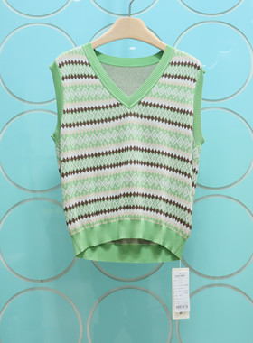 BOCASSIS专柜正品2026春季新款休闲小清新条纹V领针织背心3100006