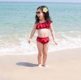 海边速干衣拍照摄影服宝宝比基尼 三亚儿童游泳衣女大小童带帽泳装