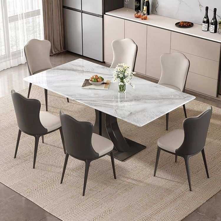 天然超晶石餐桌家用简约现代奢华餐桌微晶石大理石餐桌椅组合轻奢
