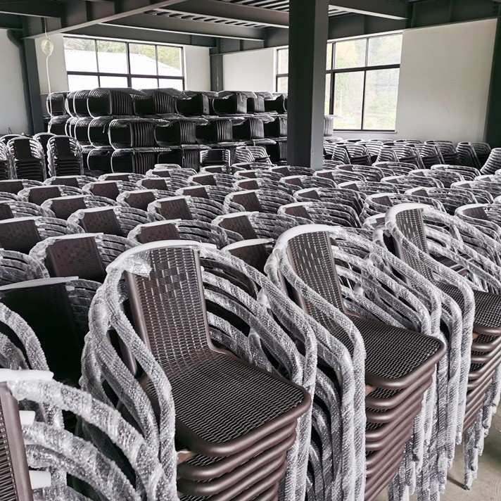 户外仿藤椅阳台堆高桌椅庭院露天铁艺咖啡奶茶店凳子休闲椅室外