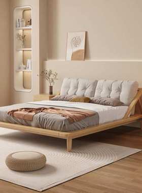 北欧白蜡木实木床双人1.8x2米主卧室1.5米奶油风民宿床网红榻榻米