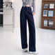 女牛仔裤 高腰设计感长裤 春秋季 视错位解构风弯刀裤 新款 原色阔腿裤