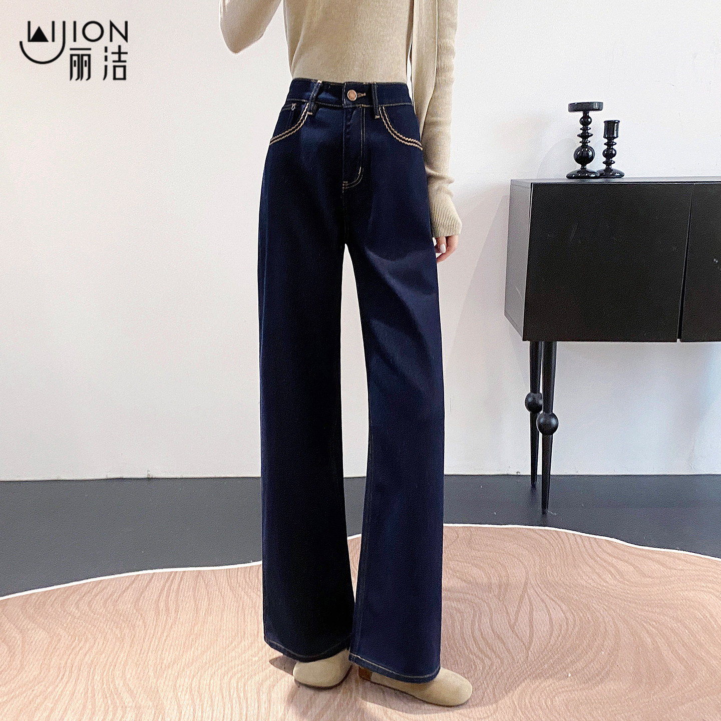 原色宽松直筒牛仔裤女2026春版型好看的阔腿裤高腰深蓝色显瘦裤子