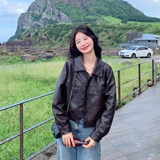 2025秋季新款时尚油蜡皮机车夹克皮衣外套女223-1387-P145K198，女装皮衣，莘蕾