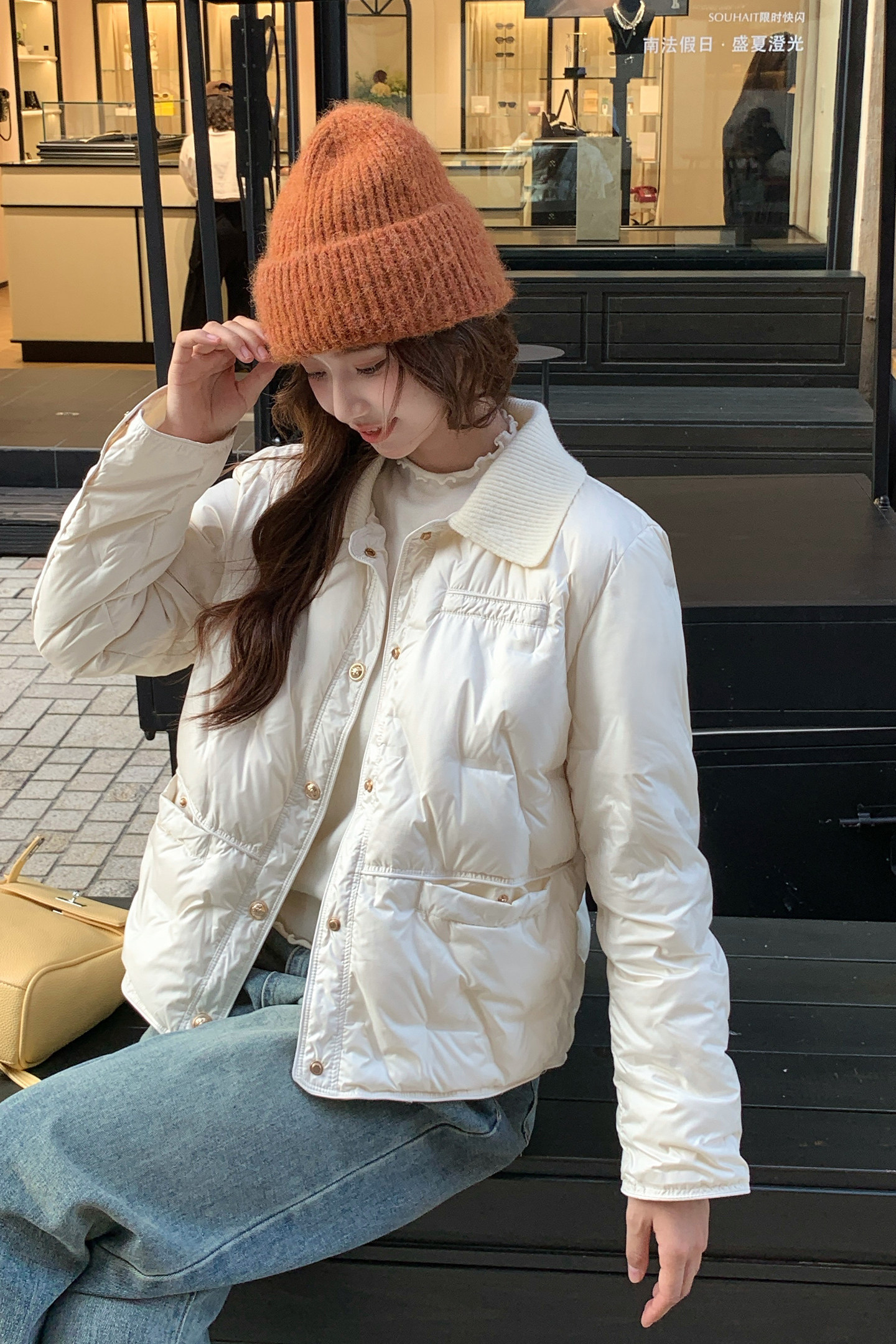 针织翻领轻薄小香风羽绒服女短款2025年新款显瘦90白鸭绒薄款外套,女装羽绒服,莘蕾