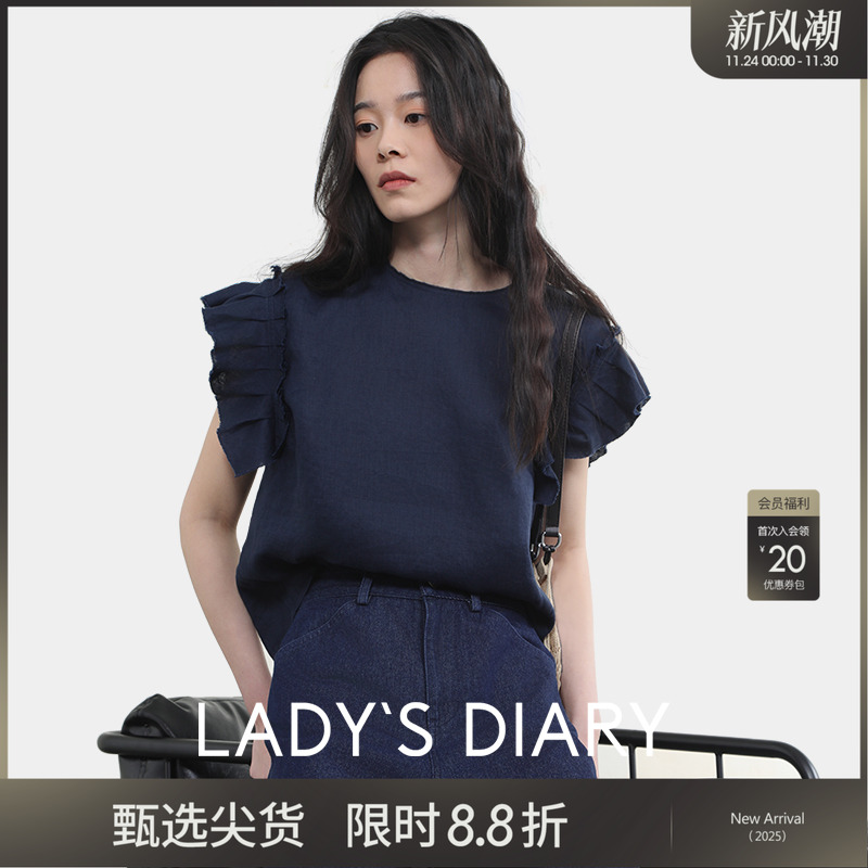 女性日记文艺感亚麻T恤圆领体恤