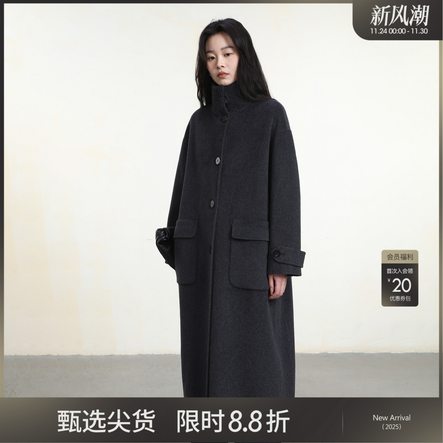 女性日记中长款韩系羊绒大衣