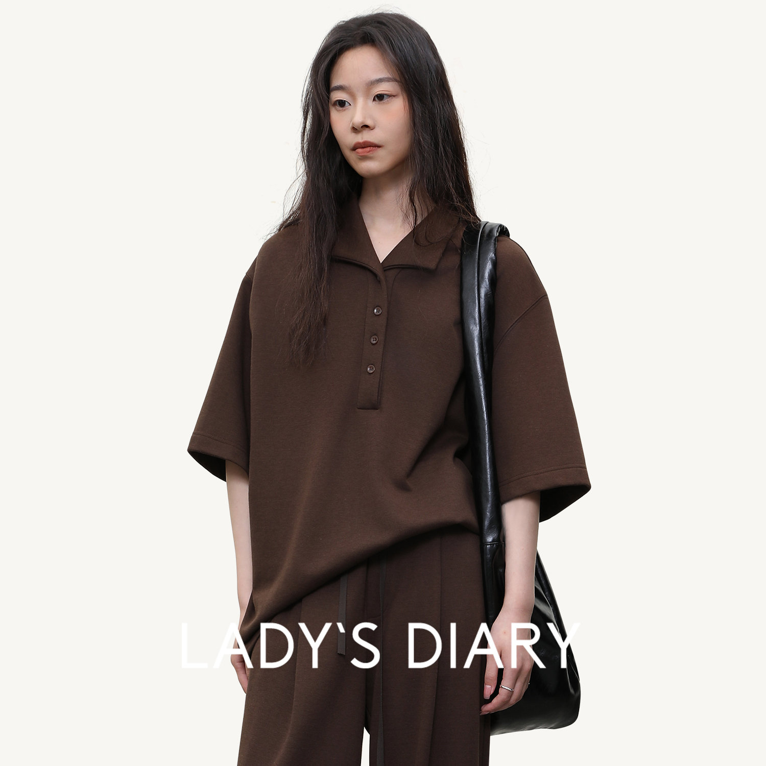 女性日记半门襟可翻领短袖T恤