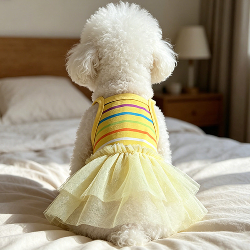 宠物衣服连衣裙泰迪雪纳瑞法斗巴哥中小型犬狗彩条百折裙宠物夏装