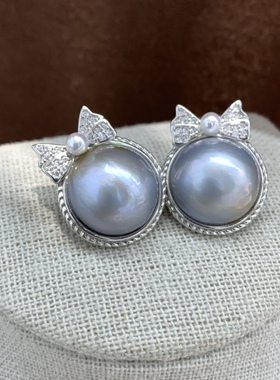 《在逃公主》澳白冷灰色海水马贝珍珠耳钉吊坠通体纯银，ak小珍珠