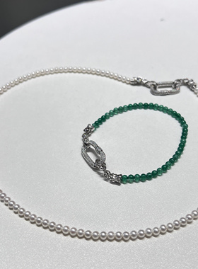 新中式复古淡水珍珠S925银扣项链女轻奢小众高级感锁骨链颈链玛瑙