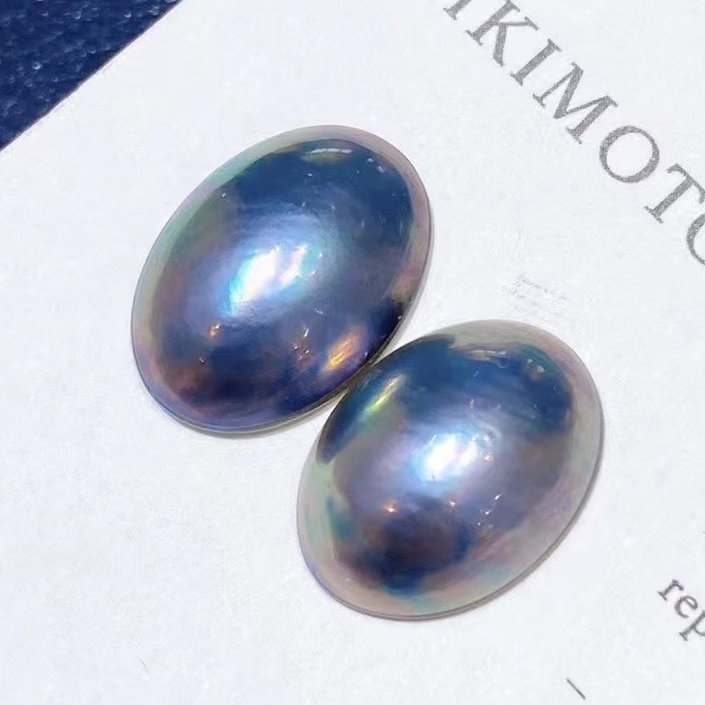 日本海水马贝珍珠星空蓝裸珠复古椭圆约12-16mm
