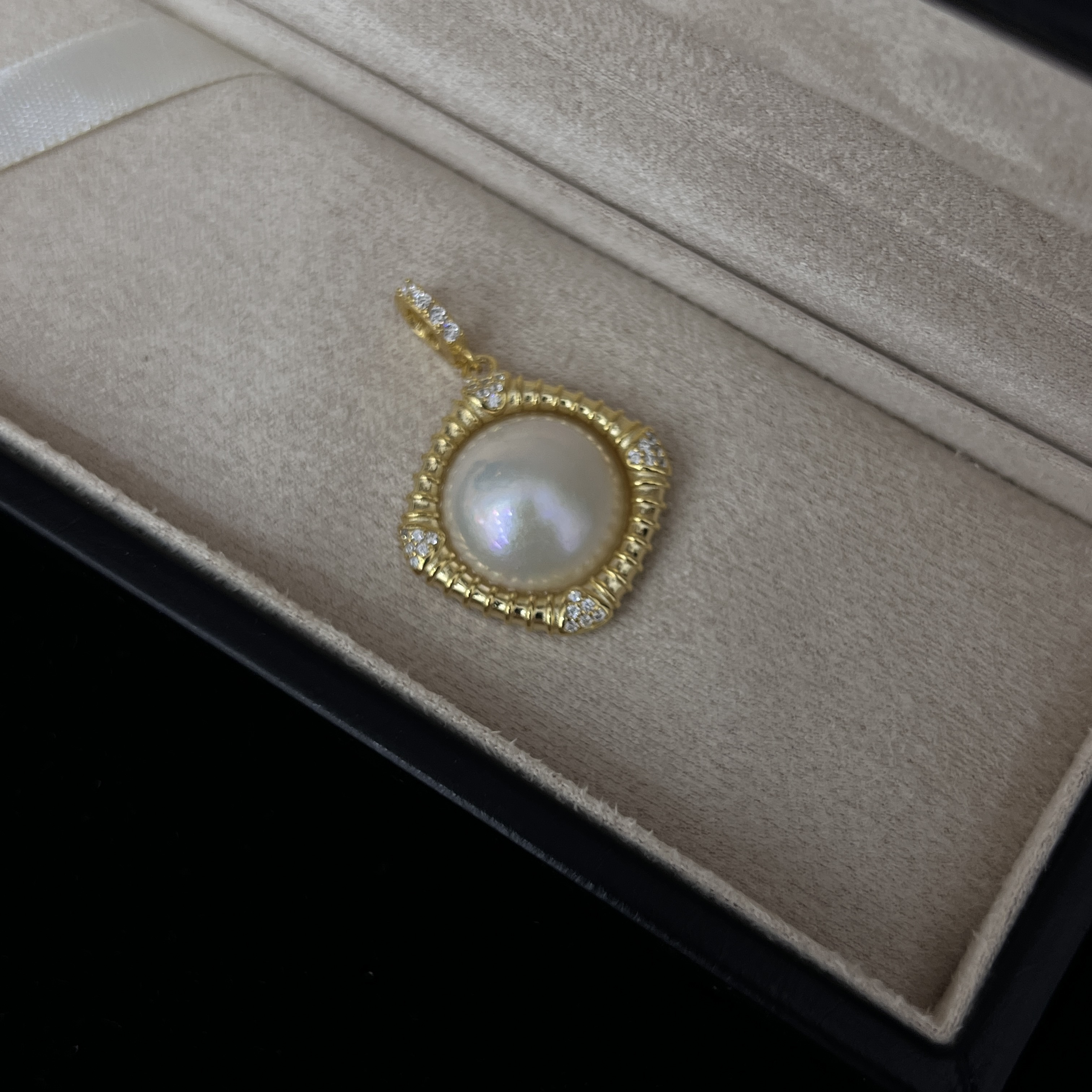 法式复古罗马假日海水马贝珍珠925银15-16mm强光高级感万能扣吊坠