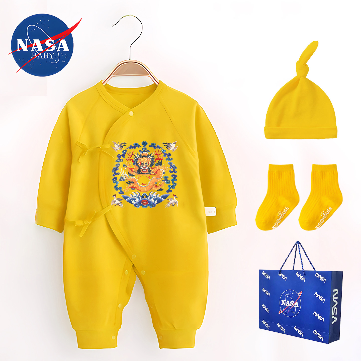 春秋宝宝系带开衫新生婴儿服长袖连体衣a类纯棉中国风龙满月中式