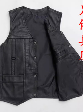 秋冬真皮马甲男头层羊皮背心修身多口袋中老年工装绵羊皮机车坎肩