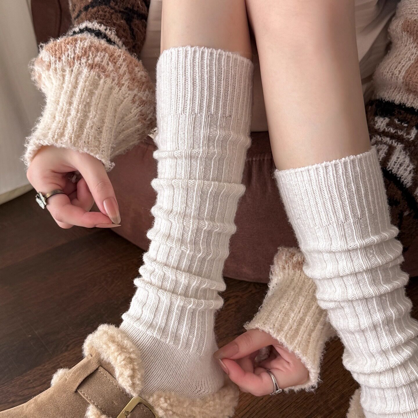 白色针织长筒袜女复古羊毛小腿袜秋冬保暖堆堆袜韩系加厚高筒袜,女士内衣/男士内衣/家居服,长筒袜,淘宝优惠券,粉丝福利购,淘宝优惠卷