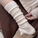 白色袜子女秋冬加厚保暖羊毛针织小腿袜堆堆袜长袜菱格纹配勃肯鞋
