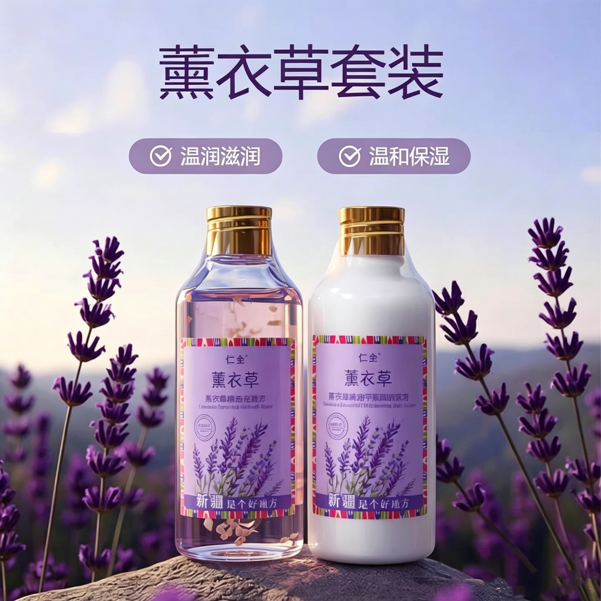 新疆仁全薰衣草精油花瓣水平衡纯露活肤乳霜套装保湿滋润
