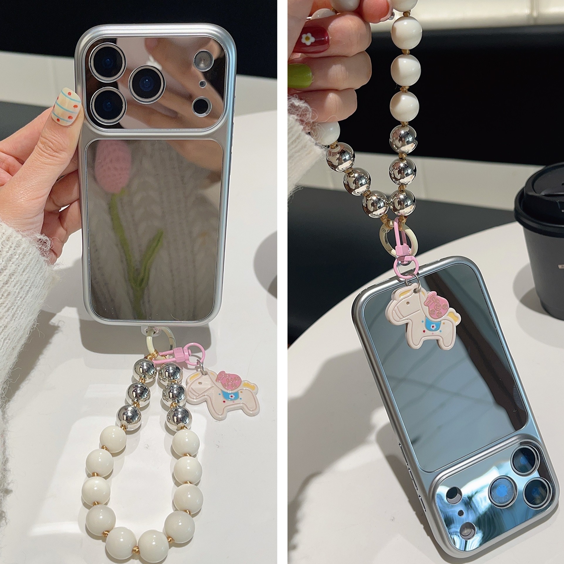 韩系高级感银色镜面手拎链适用苹果17promax手机壳iphone16pro新款17Pro化妆镜14PM便携手绳15promax手提挂绳,3C数码配件,手机保护套/壳,淘宝优惠券,粉丝福利购,淘宝优惠卷