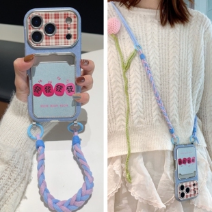 皮质卡包带挂绳适用苹果17promax手机壳新年发字iPhone16pro新款14手绳13可插卡15promax斜挎可背17Pro手拎提