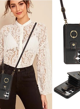 插卡钱包适用三星S24手机壳S25Ultra皮套s22翻盖s23FE新款s21plus斜挎可背S23背带Noto20挂绳S25 edge保护套