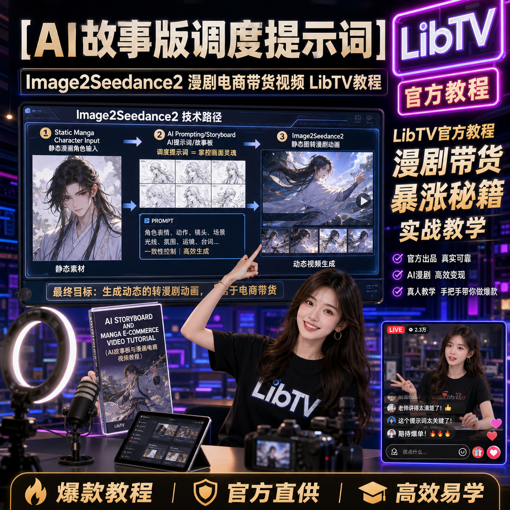 LibTV新手0基础教程image2提示词LibTV工作流教程漫剧电商全流程
